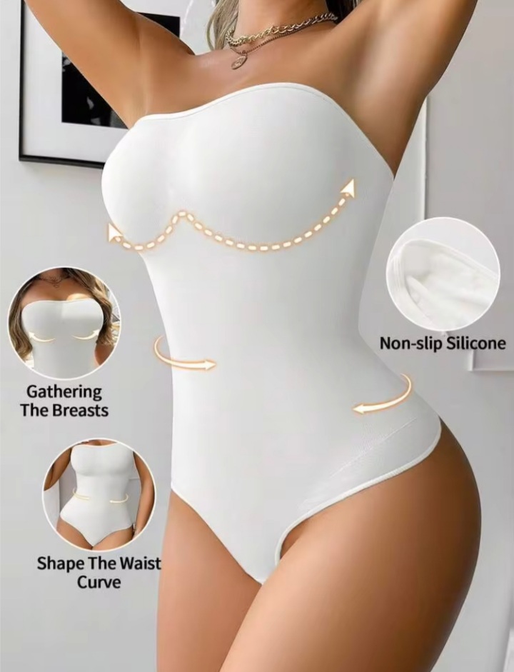 Women’s Strapless Thong Shapewear Bodysuit with Non-Slip Silicone Waist & Curve Shaping